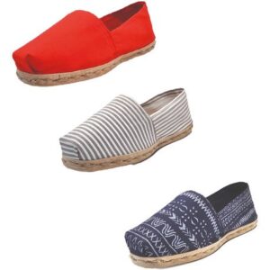Tripack Alpargata Rojo, Ray Gris/blanco Y Azul Étnico